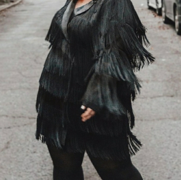 Eloquii Tuxedo Black Fringe Dress [Size 16] - Picture 3 of 5